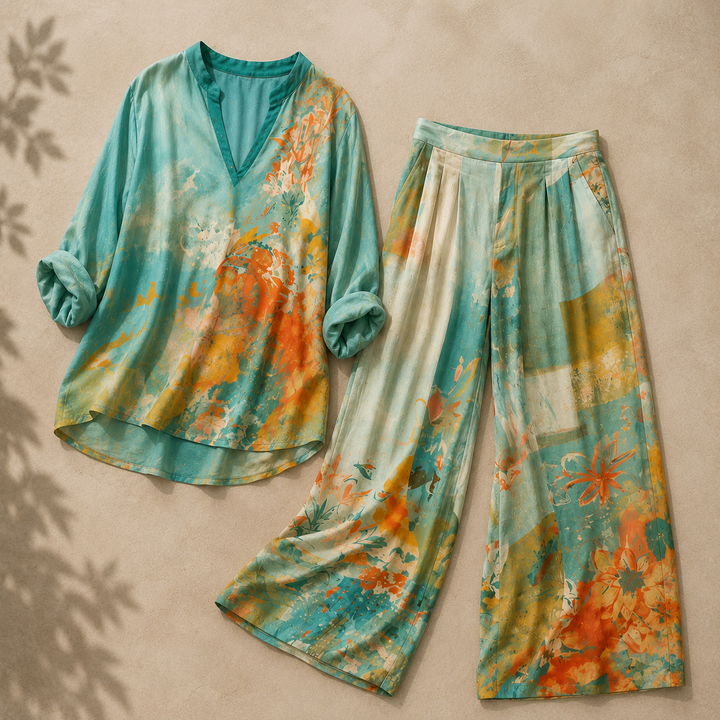 Chiara | Set elegante stampa floreale con pantalone ampio