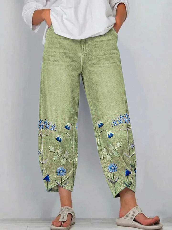 Margherita | Pantaloni Cropped con Ricami Floreali