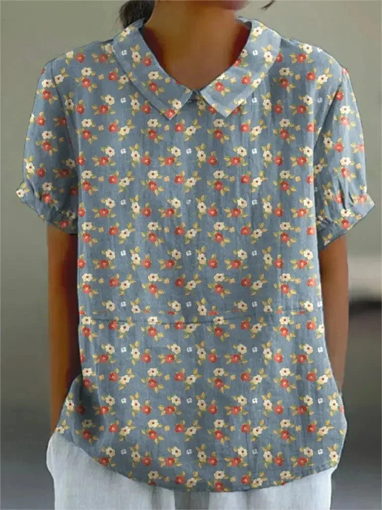 Shira - Elegante camicia da donna in lino con stampa di pesci