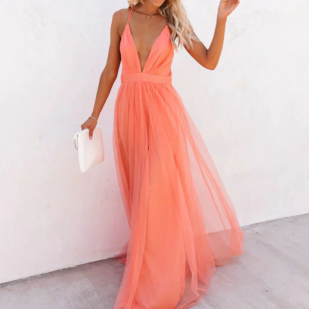 Celeste – Abito maxi in tulle rosato