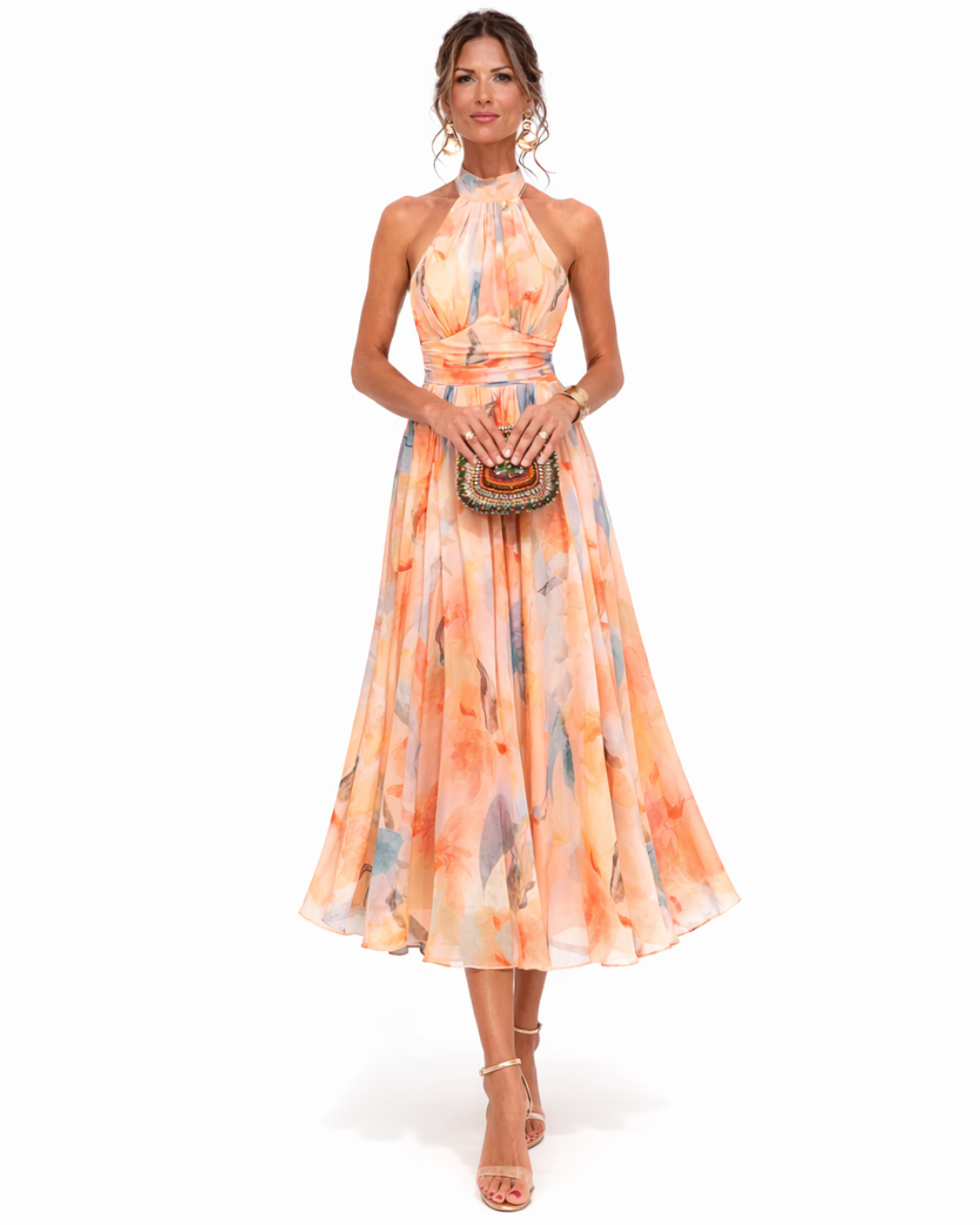 Aurora | Abito Midi Halter Stampa Acquerello