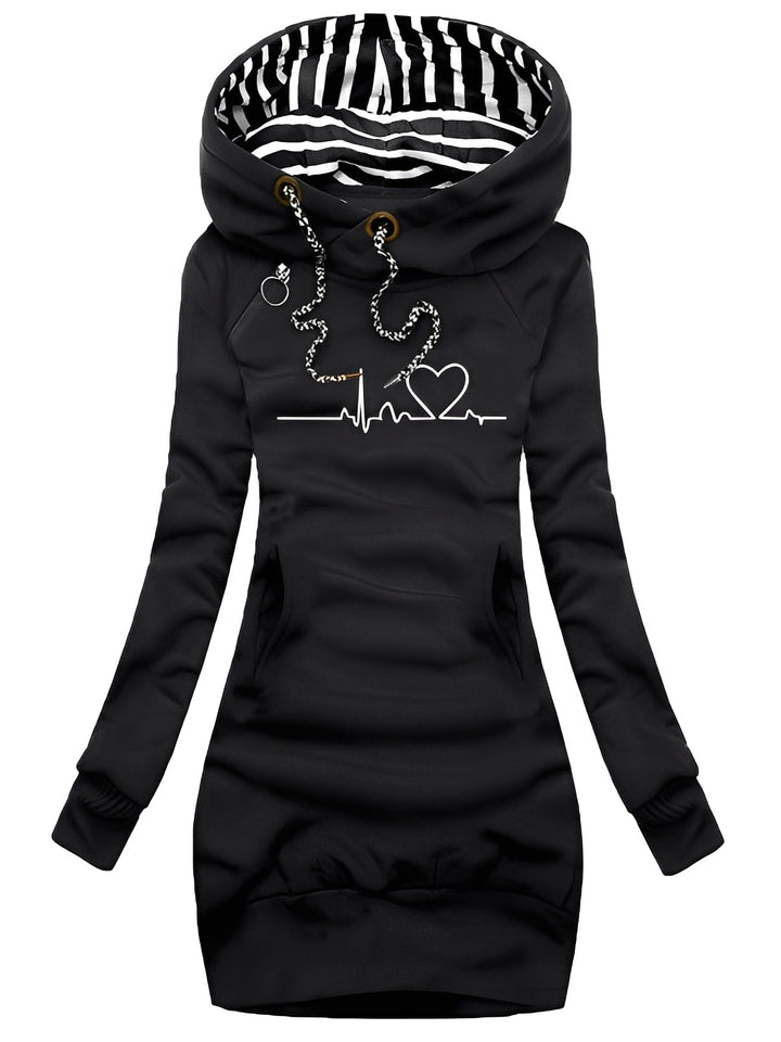 Roxanne - Abito in maglia casual stampato con cappuccio per donne