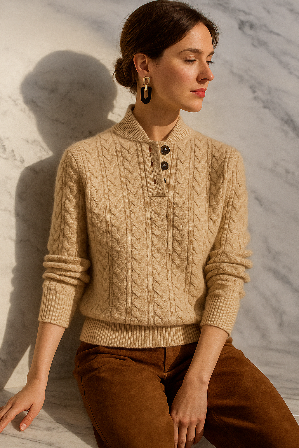 Carla | Maglione in Maglia Intrecciata con Bottoni