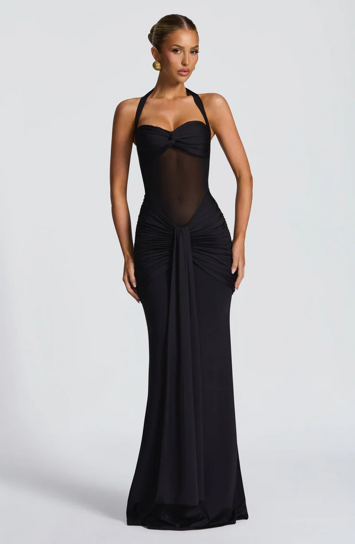 Elettra™ | Abito Lungo Halter con Drappeggio Scultoreo