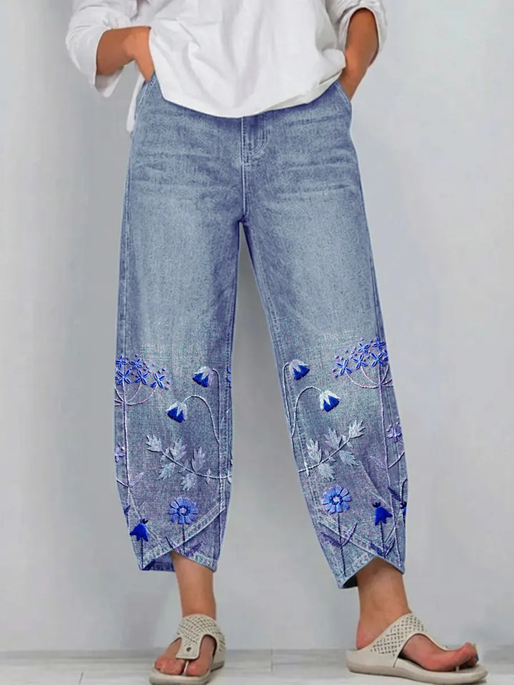 Margherita | Pantaloni Cropped con Ricami Floreali