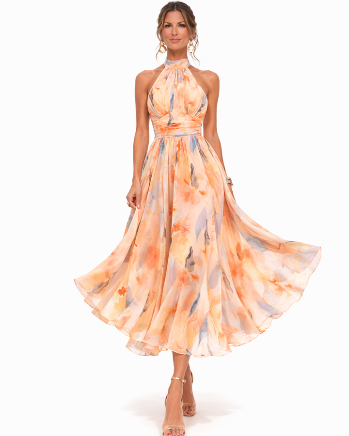 Aurora | Abito Midi Halter Stampa Acquerello
