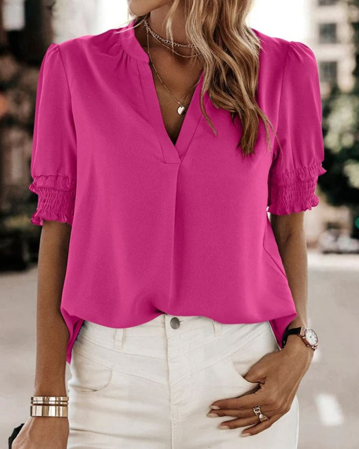 Sophia – Blusa con Scollo a V e Maniche Corte