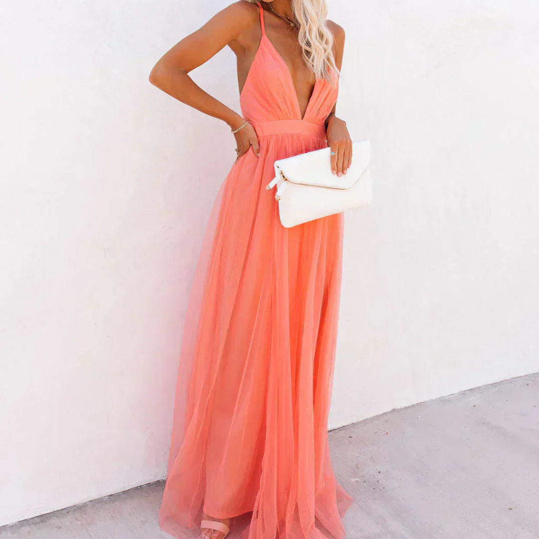 Celeste – Abito maxi in tulle rosato