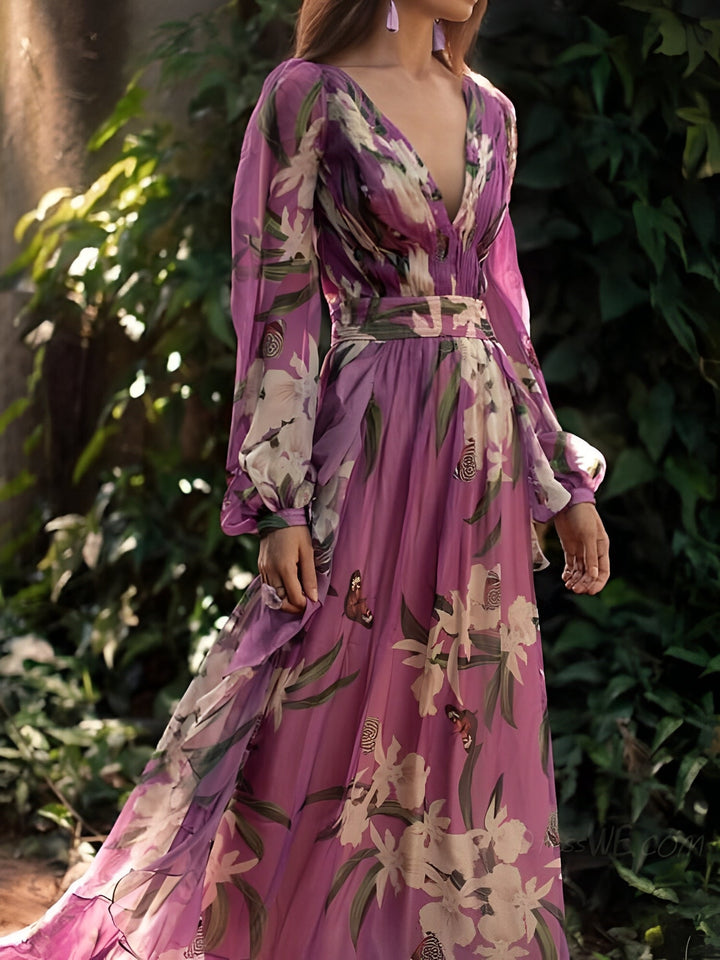 Josceline - Abito elegante in chiffon a maniche lunghe