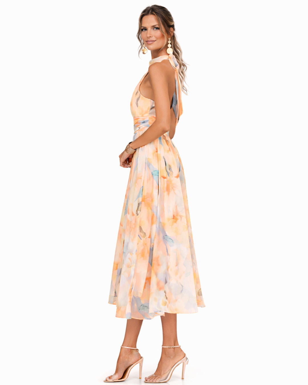 Aurora | Abito Midi Halter Stampa Acquerello