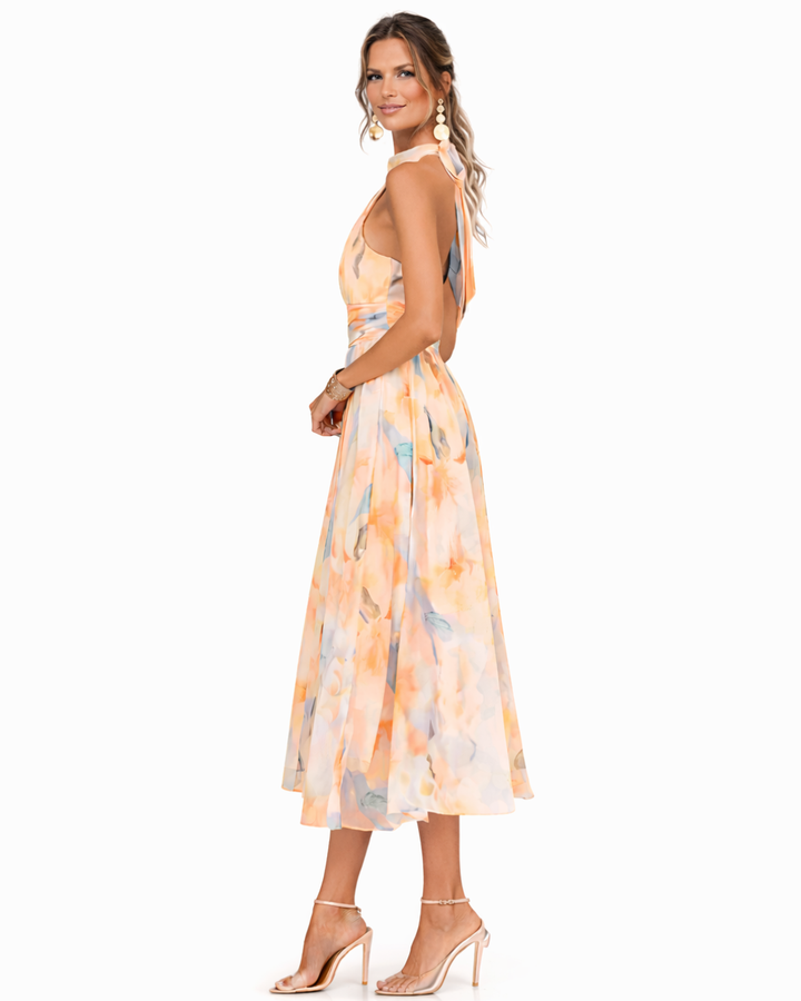 Aurora | Abito Midi Halter Stampa Acquerello