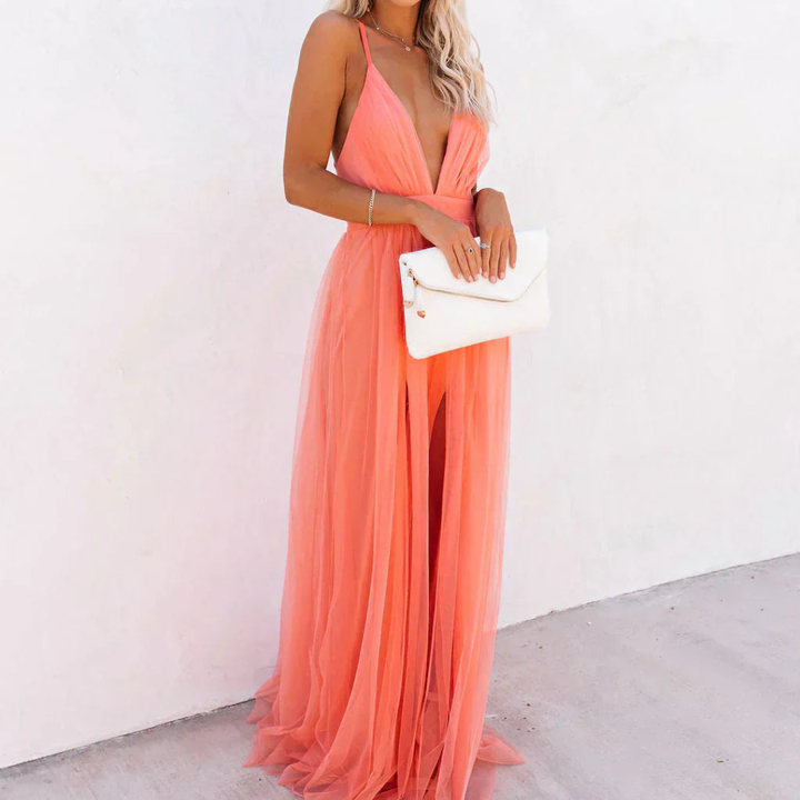 Celeste – Abito maxi in tulle rosato