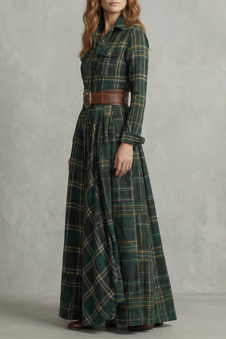 Velerine – Hoogland Charme – Abito Camicia Maxi a Quadri con Cintura