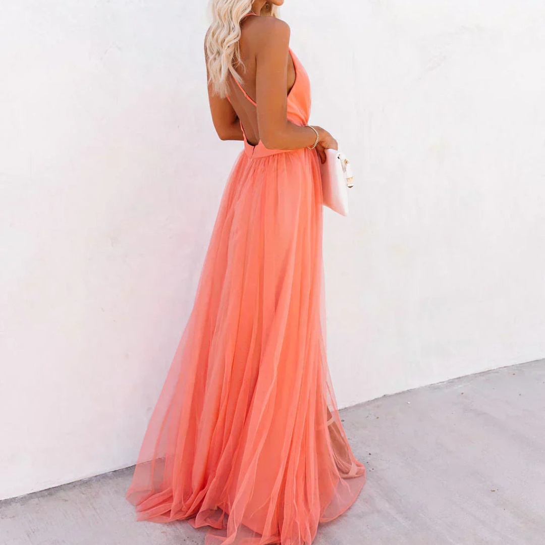 Celeste – Abito maxi in tulle rosato