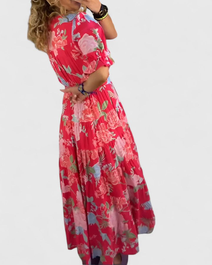 Minelda | Elegante Abito a V con Motivo Floreale
