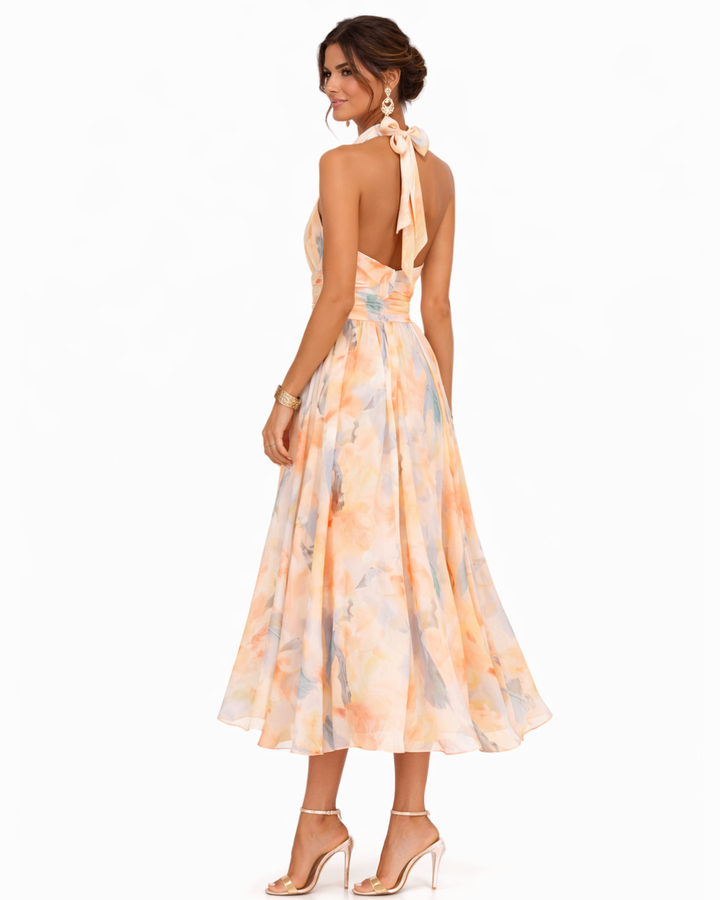 Aurora | Abito Midi Halter Stampa Acquerello