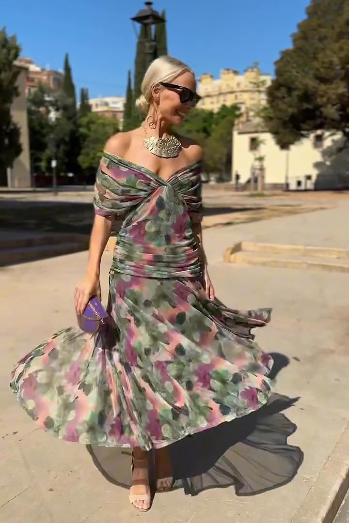 Louise | Elegante Abito Maxi in Chiffon con Scollo a V