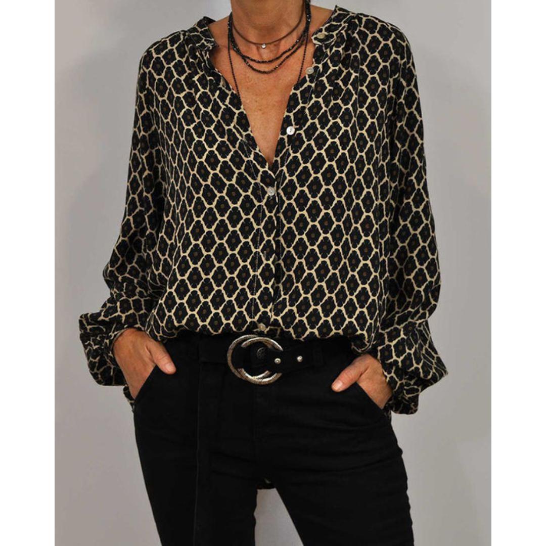 Meriva - Blusa sciolta con scollo a V e bottoni per donne