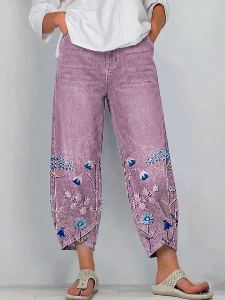 Margherita | Pantaloni Cropped con Ricami Floreali