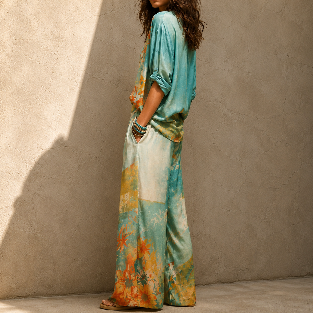 Chiara | Set elegante stampa floreale con pantalone ampio