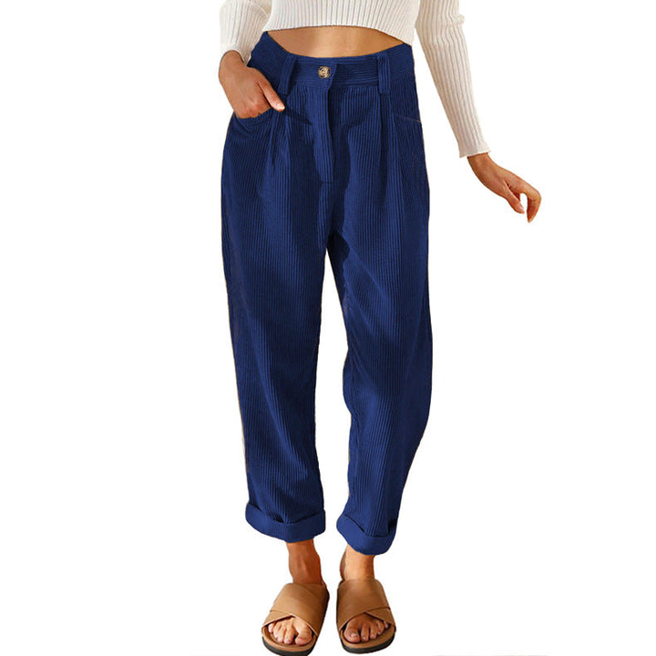 Chelsie - Pantaloni casual a vita alta in velluto a coste per donne