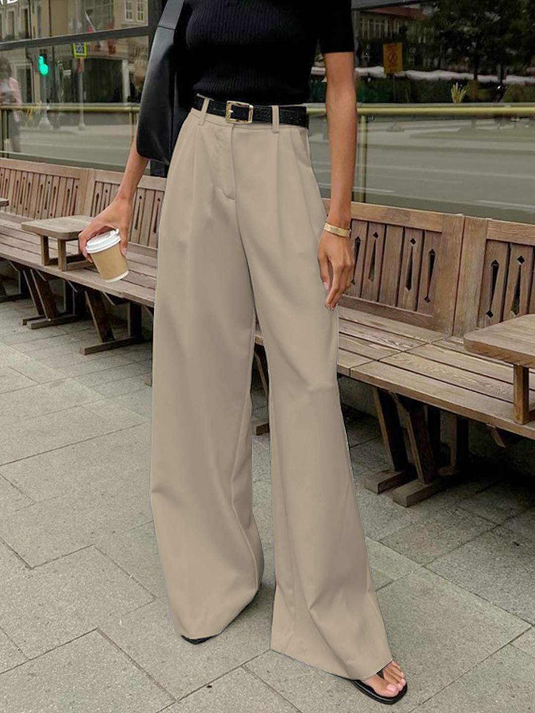 Marlene – Pantaloni in Tessuto Largo Senza Cintura