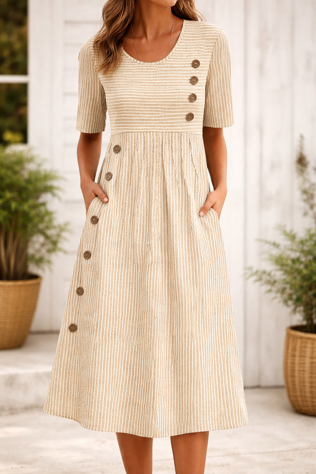 Vittoria™ | Abito midi a righe dallo stile intramontabile