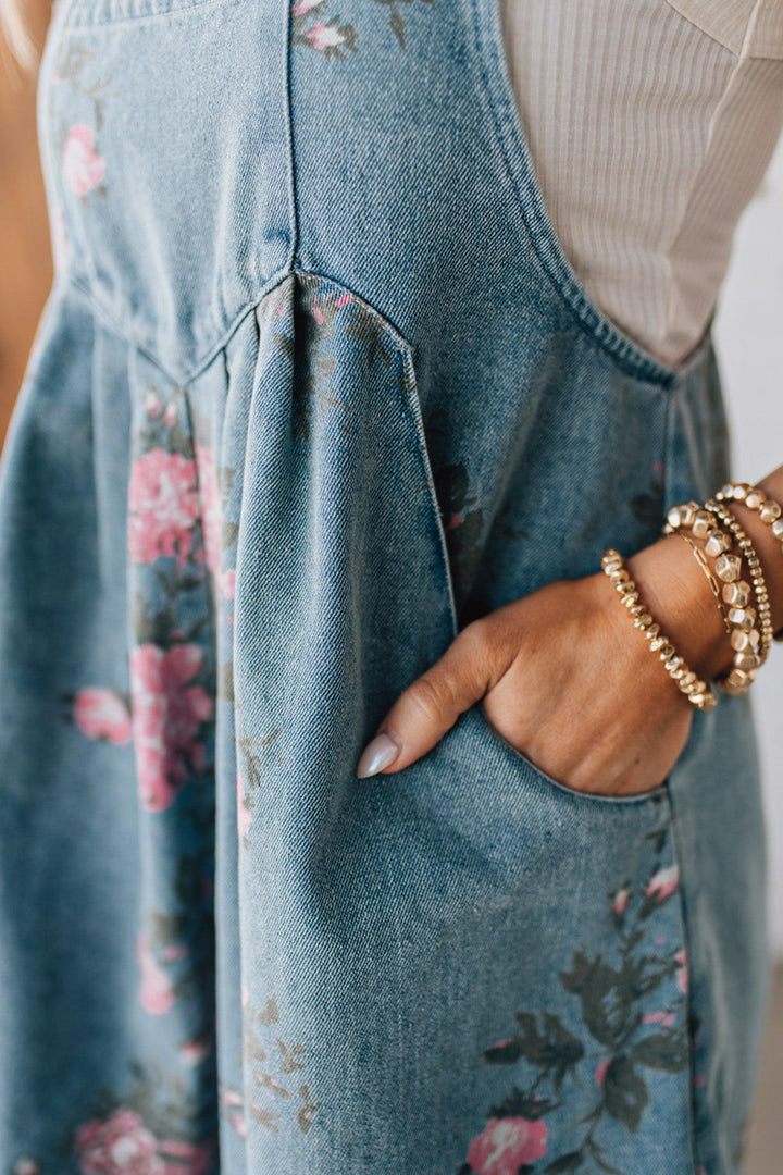 Lucinda | Salopette Corta in Denim a Fiori