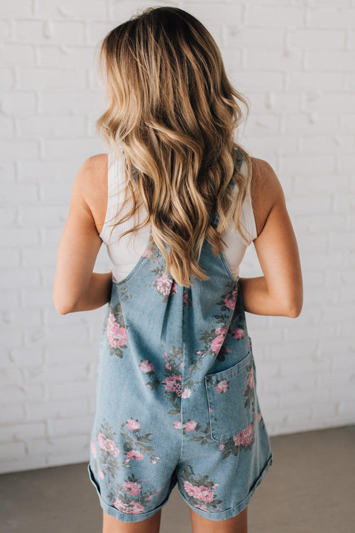 Lucinda | Salopette Corta in Denim a Fiori