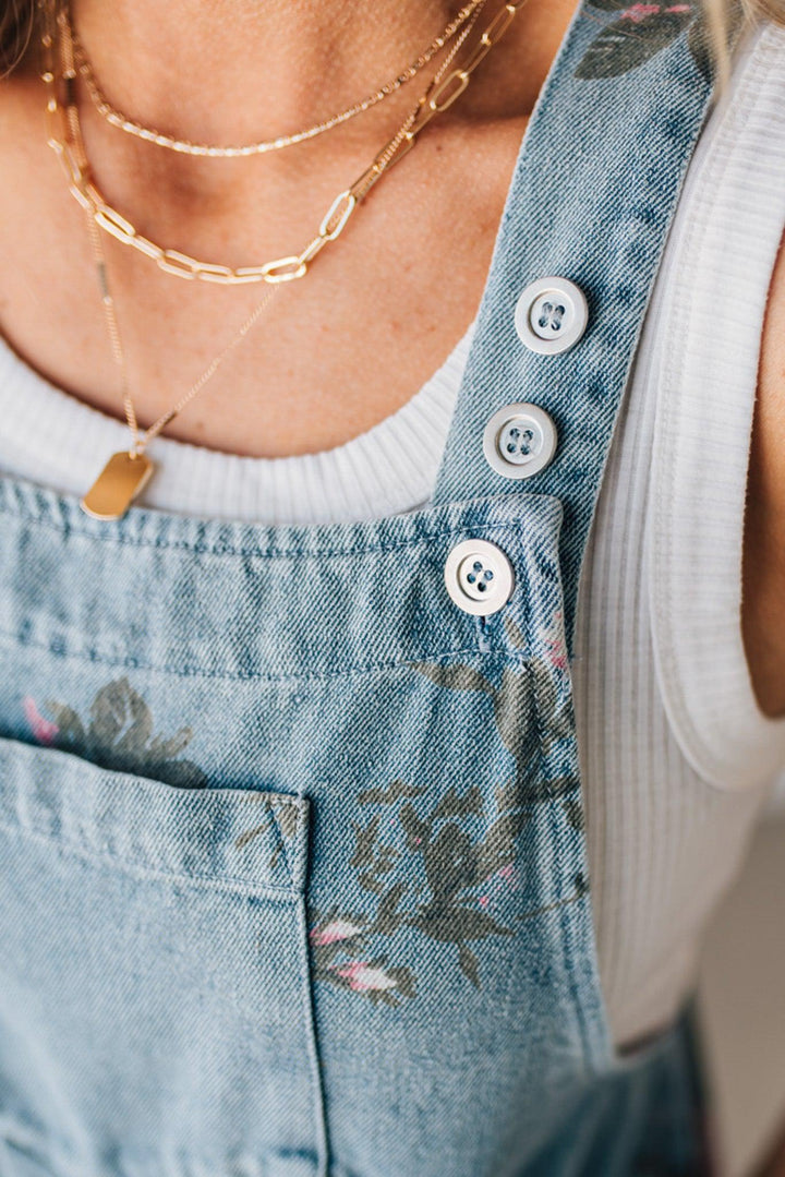 Lucinda | Salopette Corta in Denim a Fiori