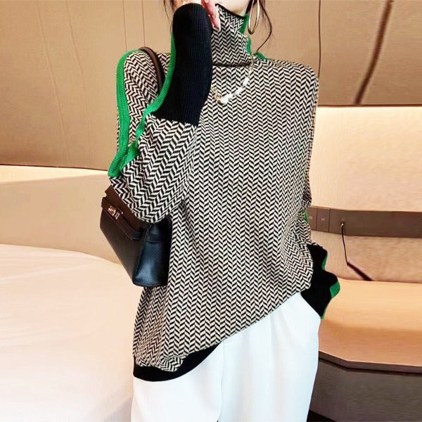 Vera | Maglione a Collo Alto con Strisce a Contrasto