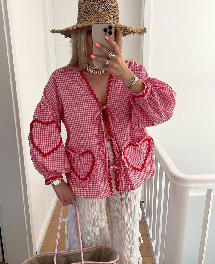 Claudia – Blusa Gingham con Fiocco