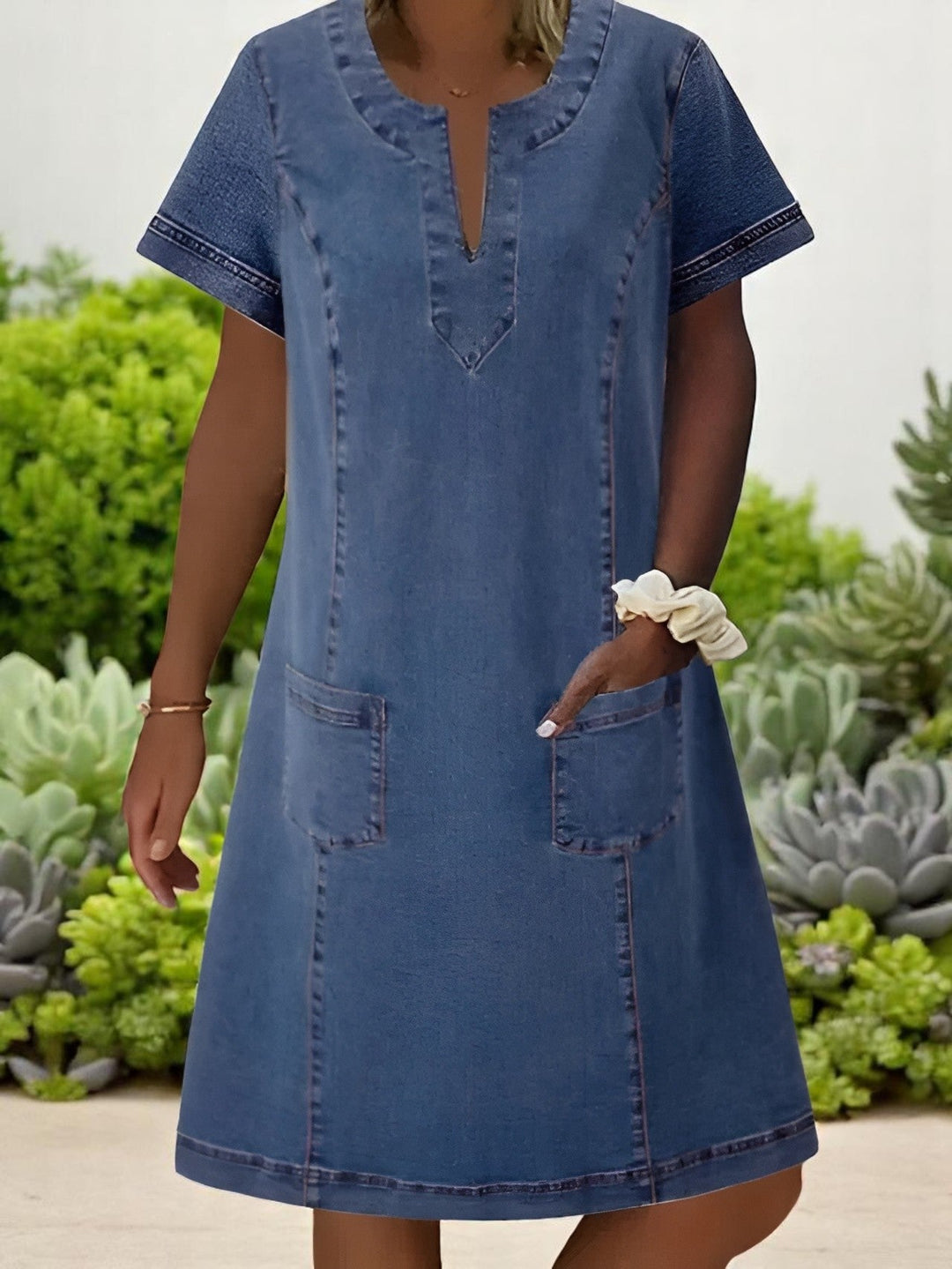 Julia | Vestito in Denim Morbido con Tasche Frontali