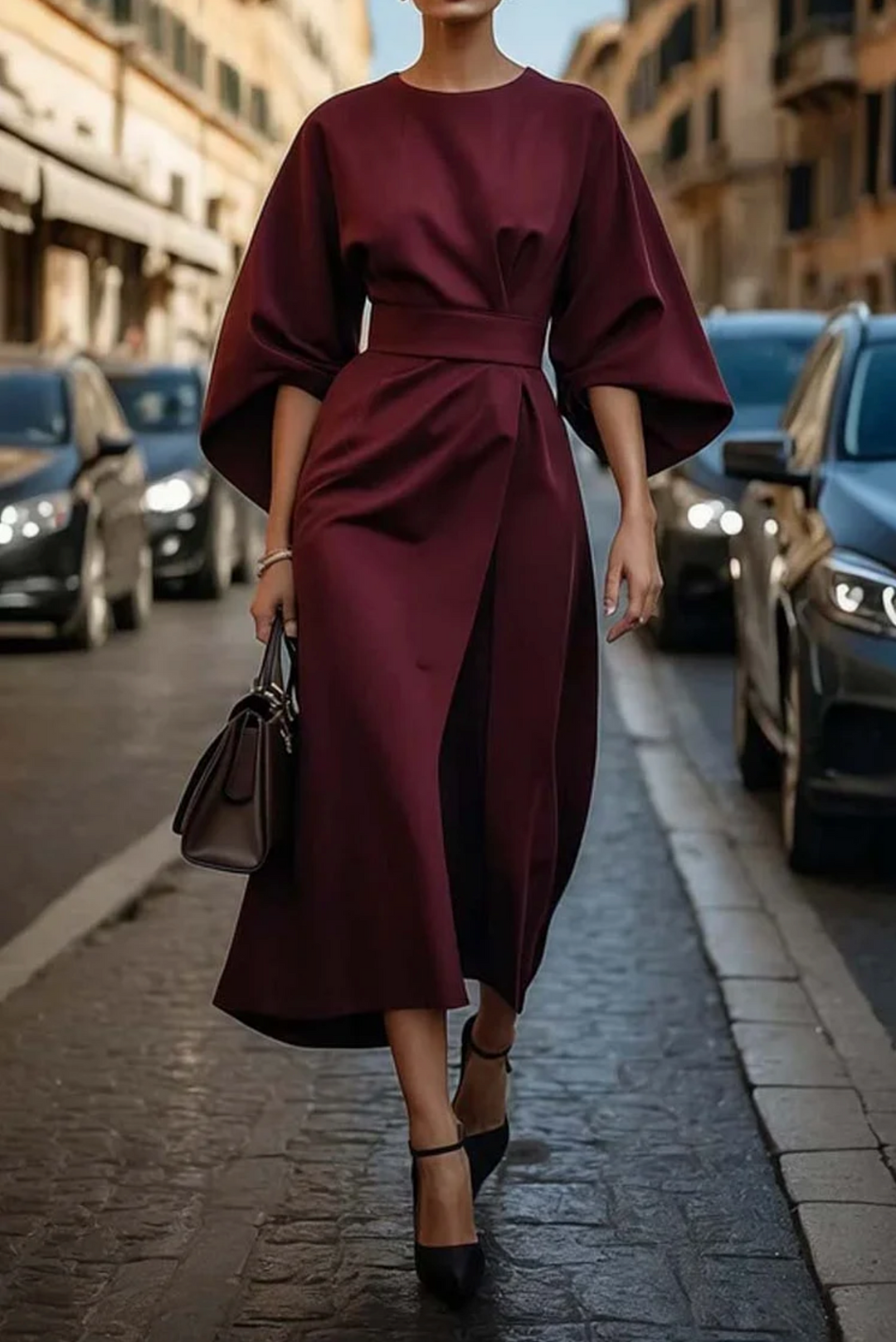Grace | Abito Elegante con Maniche a Lanterna e Cintura