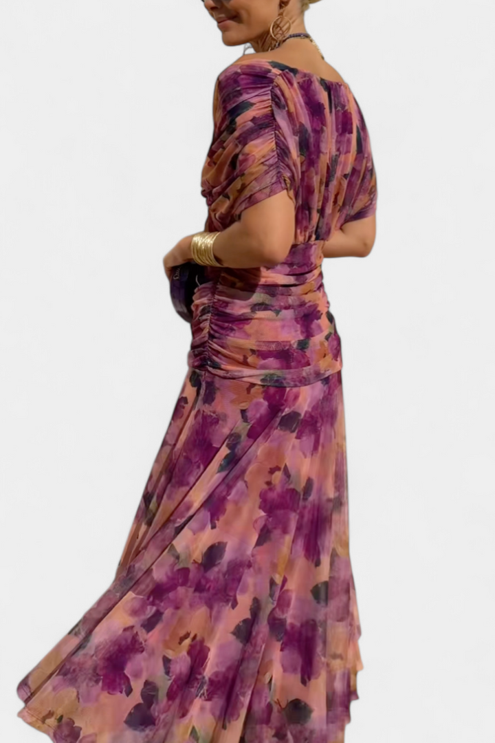 Amarra™ – Abito Lungo Elegante in Chiffon Drappeggiato
