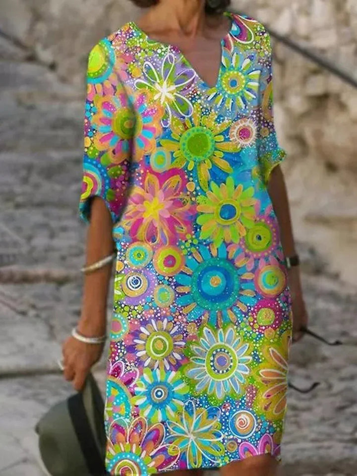 Hannah - Abito con scollo a V e fantasia floreale