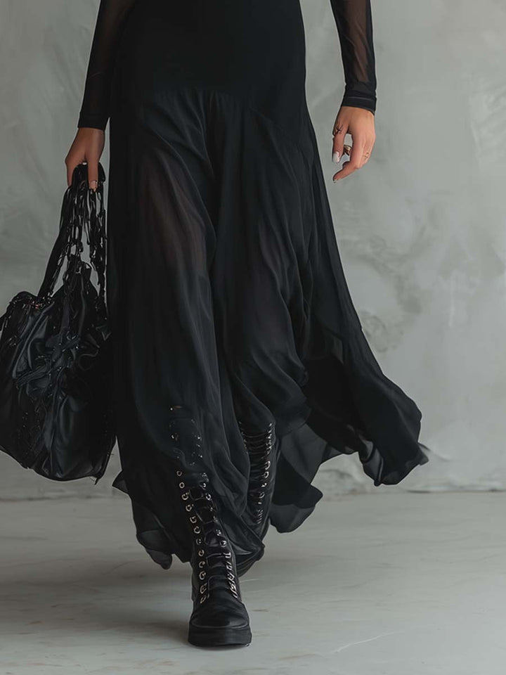 Sophie™ | Abito Lungo in Tulle Nero dal Fascino Etéreo