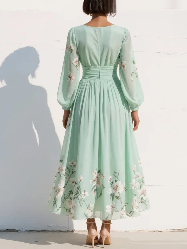 Celeste | Abito Midi Maniche Lunghe Floreale