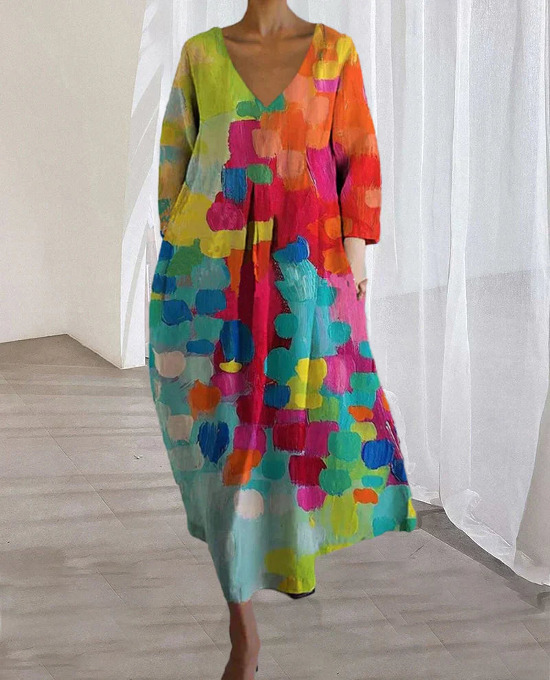 Tatiana - Abito colorato con scollo a V e stampa