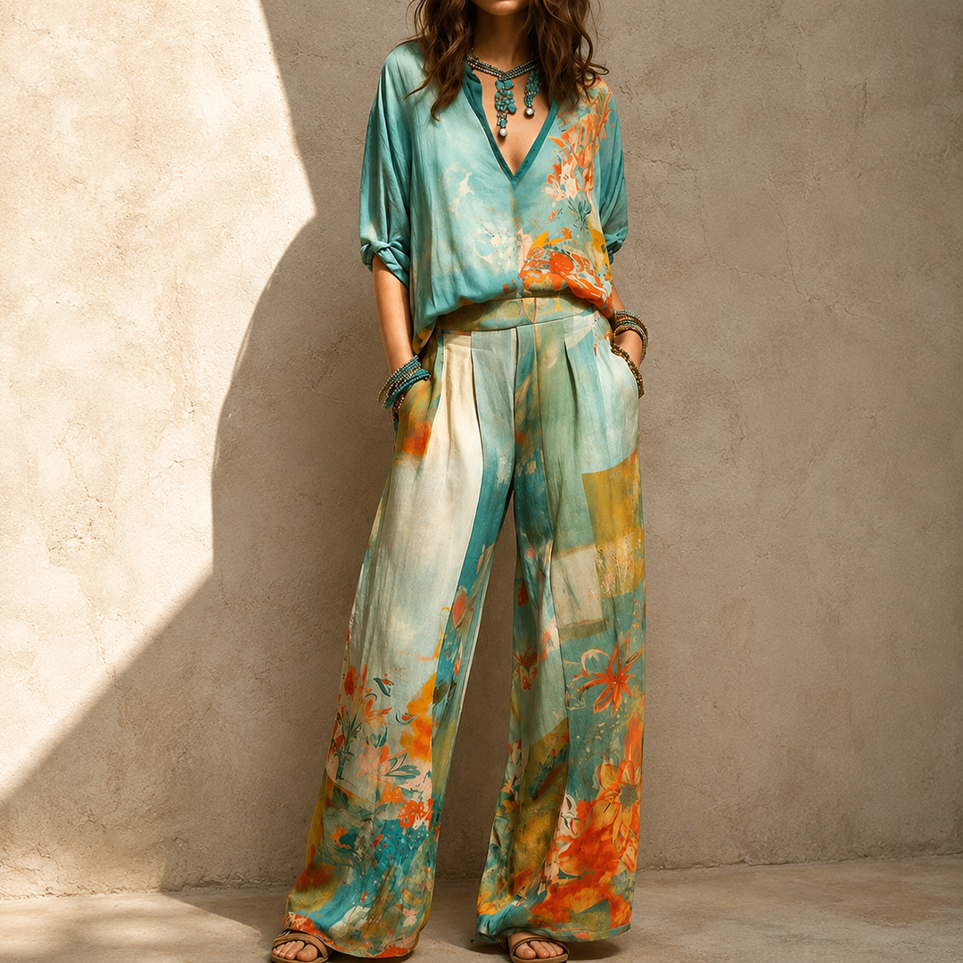 Chiara | Set elegante stampa floreale con pantalone ampio