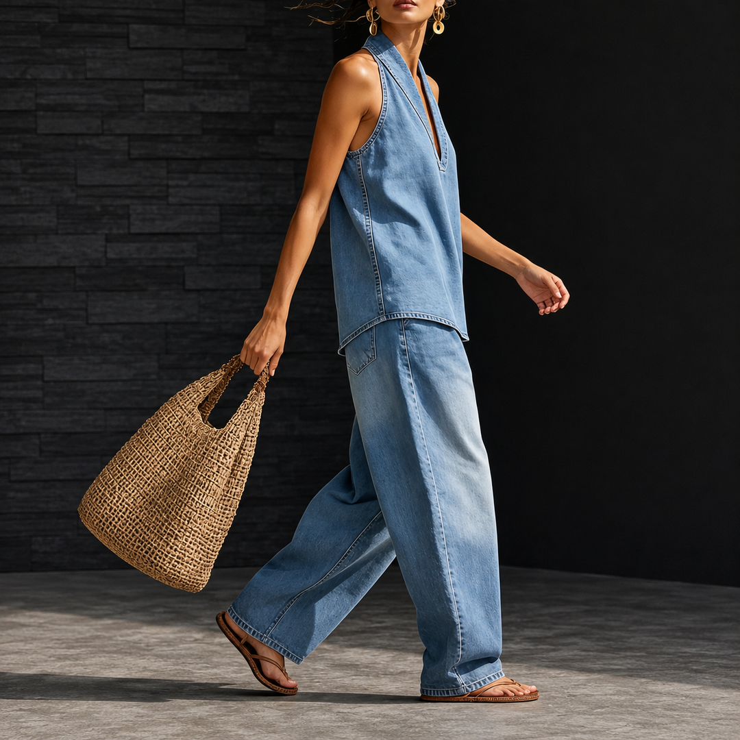 Bianca | Set Denim con Top Halter