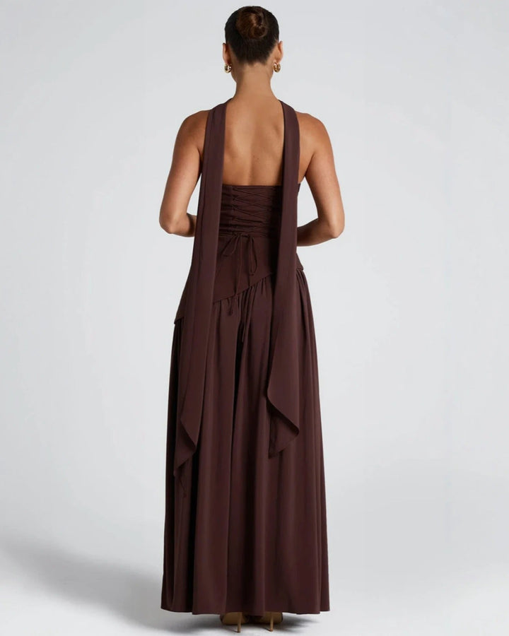 Elara™ | Abito Maxi Scultoreo con Scollo Halter e Spacco Profondo