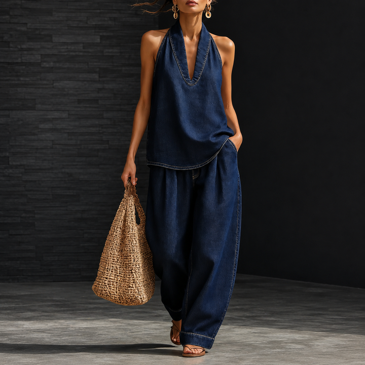 Bianca | Set Denim con Top Halter