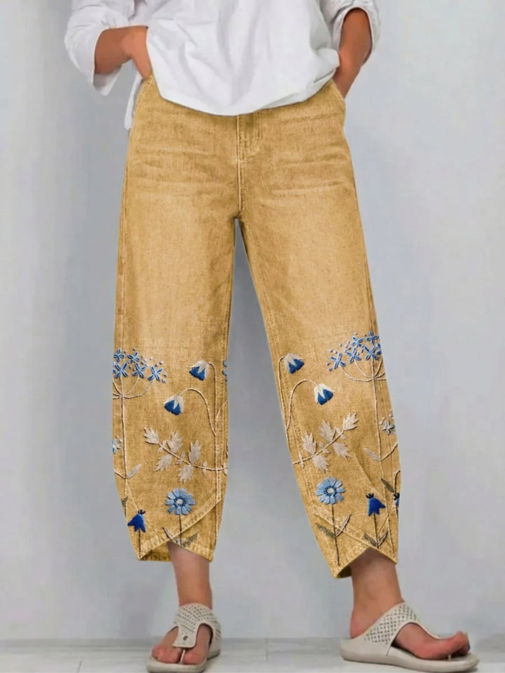 Margherita | Pantaloni Cropped con Ricami Floreali
