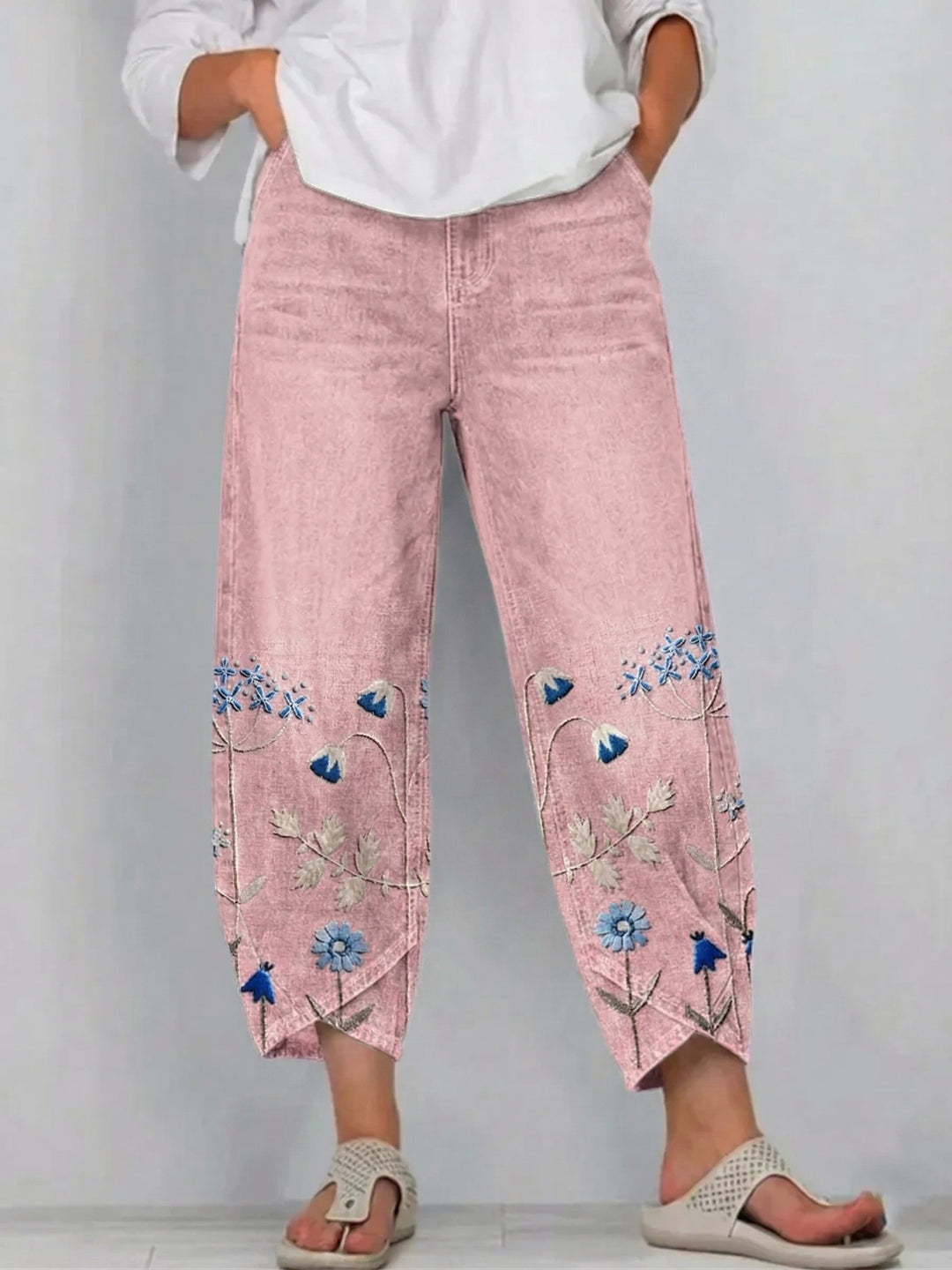 Margherita | Pantaloni Cropped con Ricami Floreali