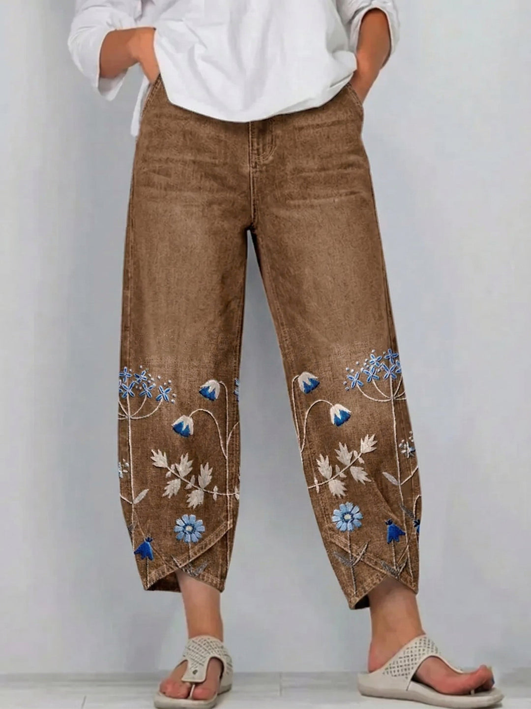 Margherita | Pantaloni Cropped con Ricami Floreali