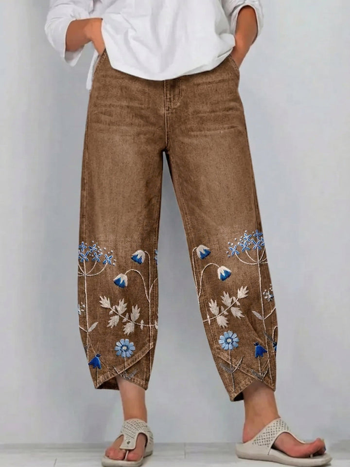 Margherita | Pantaloni Cropped con Ricami Floreali
