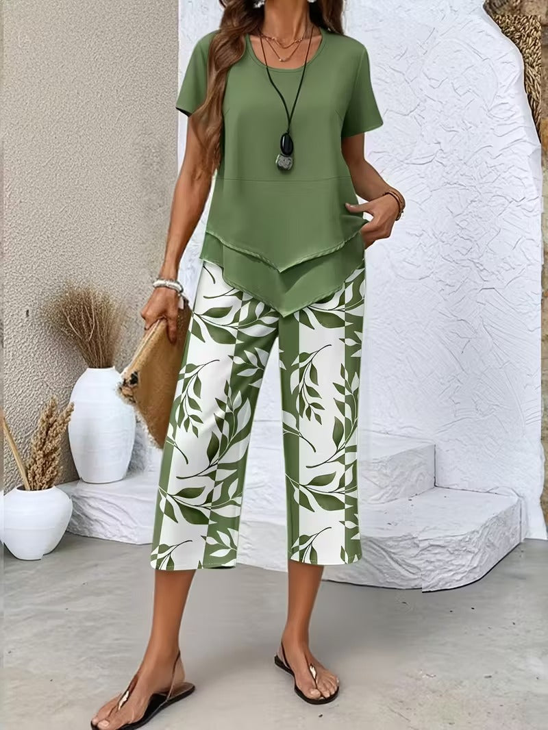Arvessa™ | Set due pezzi casual con stampa a foglie
