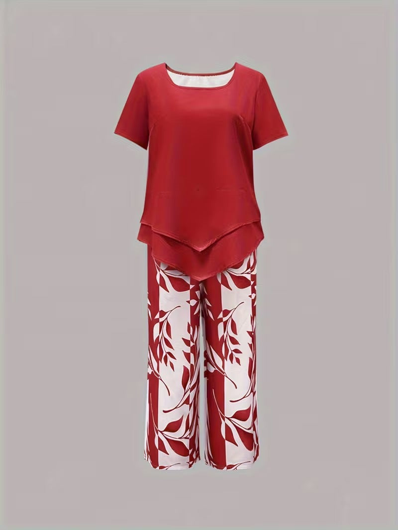 Arvessa™ | Set due pezzi casual con stampa a foglie