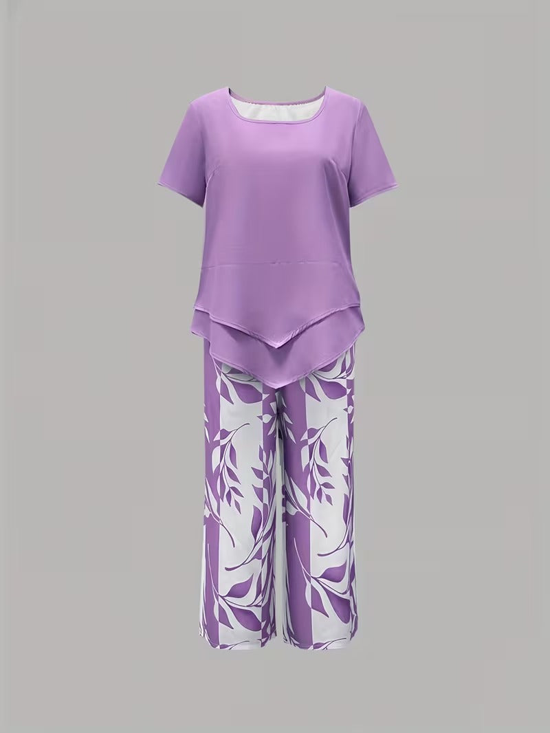 Arvessa™ | Set due pezzi casual con stampa a foglie